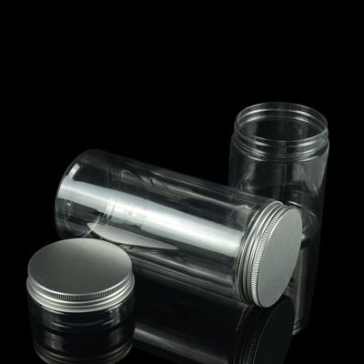frascos plásticos do armazenamento do alimento do plástico da cookie dos frascos do ANIMAL DE ESTIMAÇÃO plástico do tampão de parafuso 250g com tampão do metal